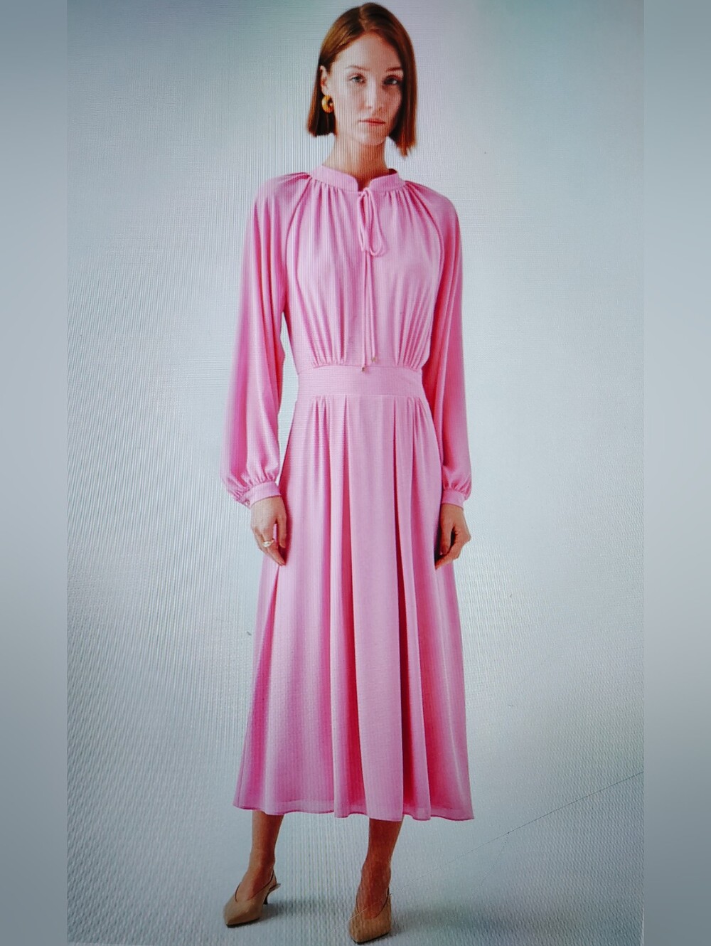 NWT $385 EXQUISE Kairi Long Sleeve Chiffon Lilac Pink Midi Dress Sz 6